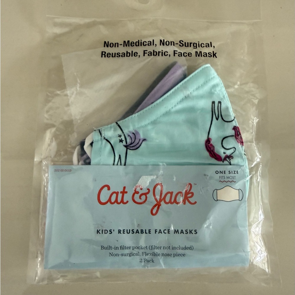 Cat & Jack Kids' Fabric Face Masks - Blue and Purple unicorns stars 2 pack